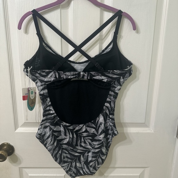 Prana Black and White Leaf Print One Piece Swimsuit - Picture 2 of 6